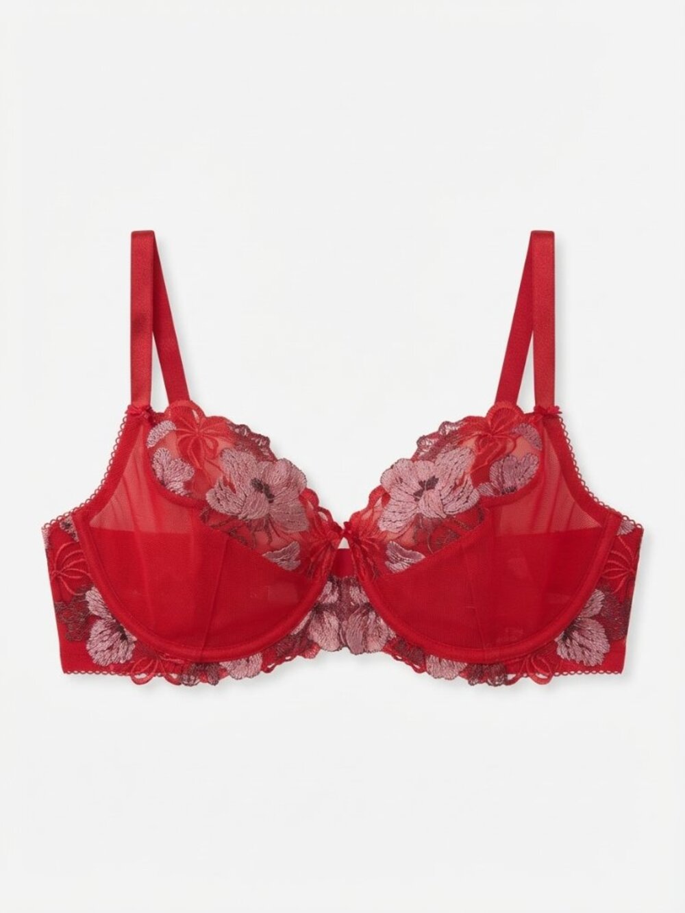 New! Victoria’s Secret Red Floral Underwire Unlined Demi Bra 36DD 34919